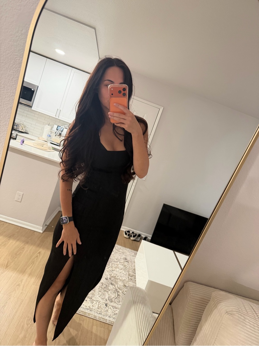 ASOS Black Square Neck Midi Dress with Side Slit